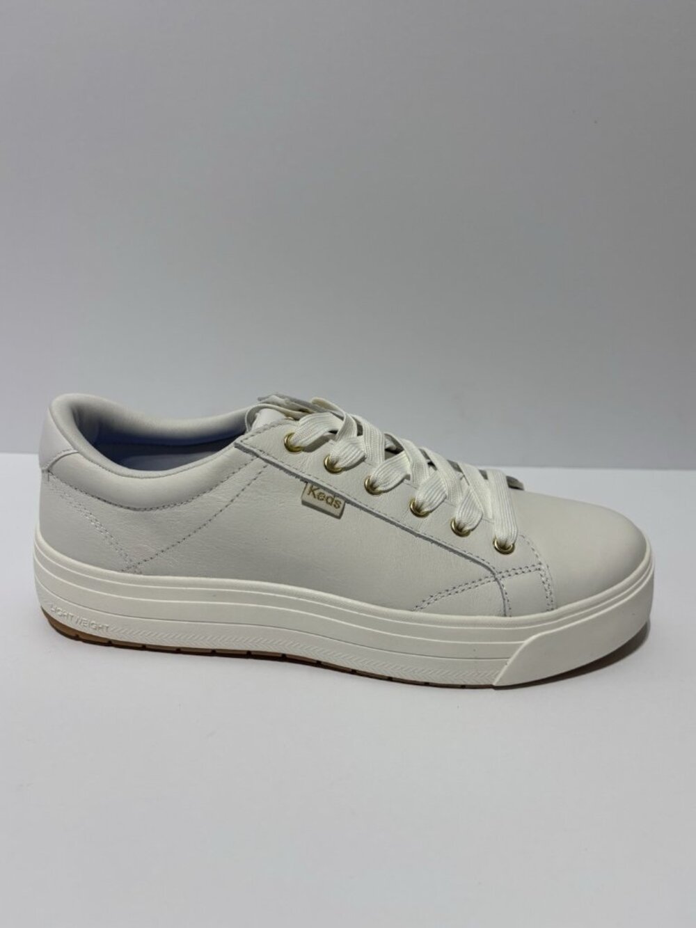 Keds Womenโs Park Leather Lace-Up Sneakers White, Size 9.5 M